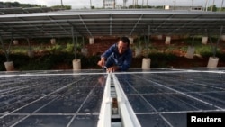 Un trabajador ajusta paneles solares en un parque en las afueras de La Habana (REUTERS/Stringer/Archivo)